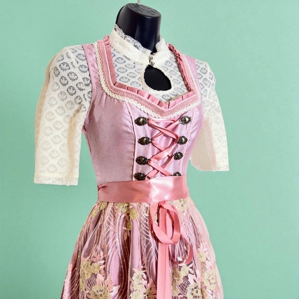 New XLOktoberfest Dirndl Traditional German Lace Austrian Pink Dress